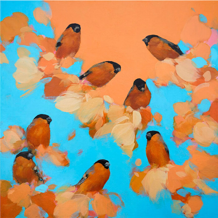 Bullfinches in orange and blue HL3101 e1773750777317