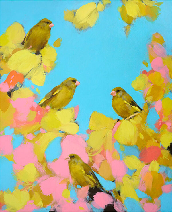 Greenfinches in pink HL3002 e1773750702159